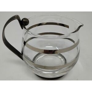 Minimalist Retro Vintage MCM Glass Creamer Pitcher Silver Tone Metal Base 3in